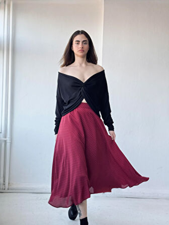 Retrobird Valerie Uzun Astarlı Şifon Kloş Etek Kadın Bordo