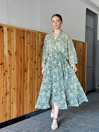 Retrobird Valerie Şifon Kloş Astarlı Uzun Etek Kadın Yeşil