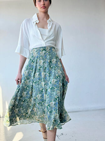 Retrobird Valerie Şifon Kloş Astarlı Uzun Etek Kadın Yeşil