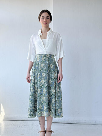 Retrobird Valerie Şifon Kloş Astarlı Uzun Etek Kadın Yeşil