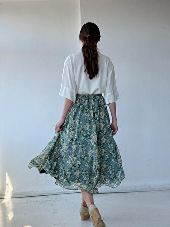 Retrobird Valerie Şifon Kloş Astarlı Uzun Etek Kadın Yeşil