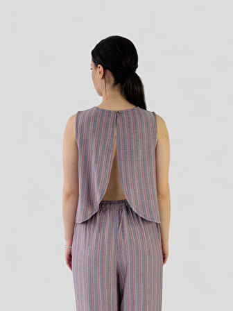 Retrobird Sırtı Açık Kısa Bluz Üst Kadın Somon