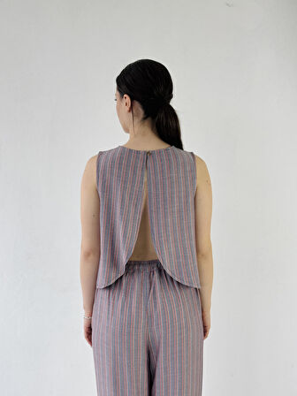 Retrobird Sırtı Açık Kısa Bluz Üst Kadın Somon