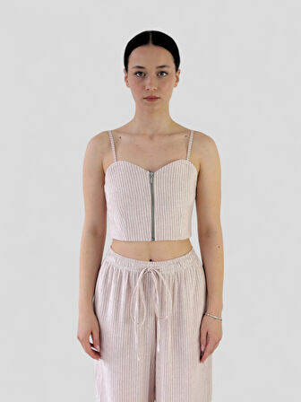 Retrobird Tasarım Önden Fermuarlı Büstiyer Kadın Krem