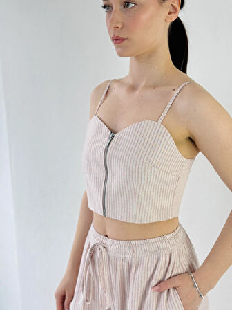 Retrobird Tasarım Önden Fermuarlı Büstiyer Kadın Krem