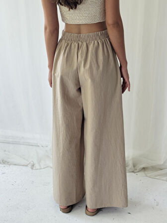 Retrobird Yırtmaç Detaylı Wide-Leg Pantolon Etek Kadın Vizon