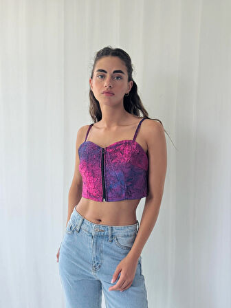 Retrobird Tasarım Önden Fermuarlı Büstiyer Kadın Fuşya