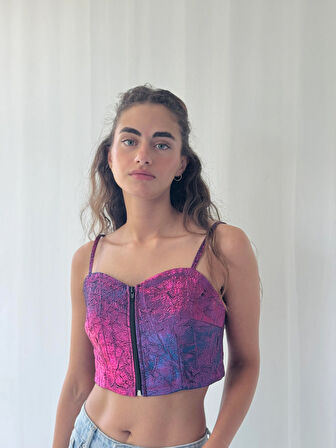 Retrobird Tasarım Önden Fermuarlı Büstiyer Kadın Fuşya