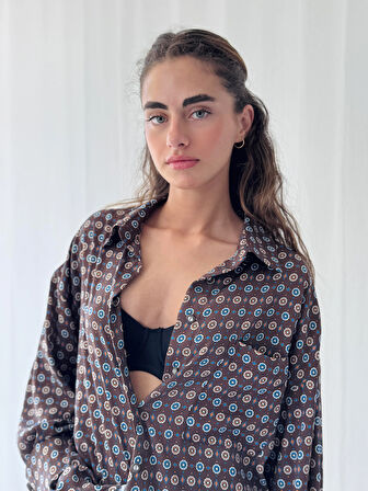 Retrobird Tasarım Boyfriend Gömlek Kadın Kahverengi