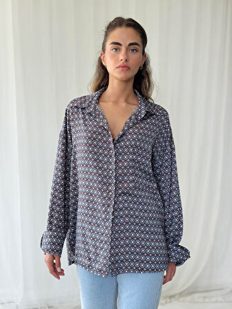 Retrobird Tasarım Boyfriend Gömlek Kadın Gri