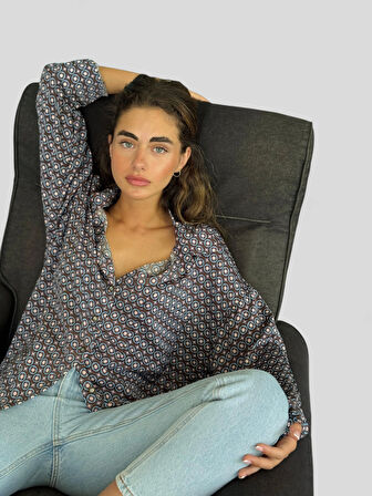 Retrobird Tasarım Boyfriend Gömlek Kadın Gri