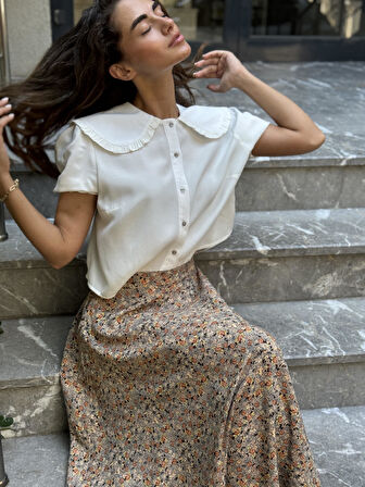 Retrobird Valerie Viskon Kloş Uzun Etek Kadın Sütlü Kahve