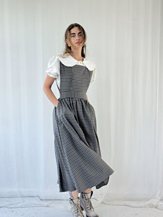 Retrobird Mandy Uzun Midi Boy Jile Elbise Kadın Piti Kareli