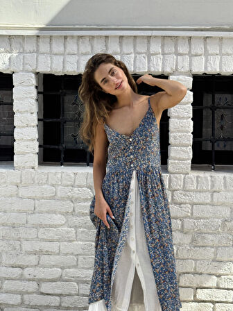 Retrobird Tasarım Viktorya Dönemi Countryside Elbise Kadın Mavi