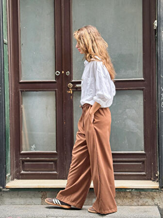 Retrobird Tasarım Bol Kesim Relax Pantolon Kadın Açık Kahve