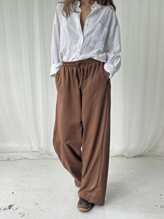 Retrobird Tasarım Bol Kesim Relax Pantolon Kadın Açık Kahve