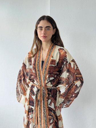 Retrobird Tasarım Palmera Wrap Kimono Kadın Kahverengi