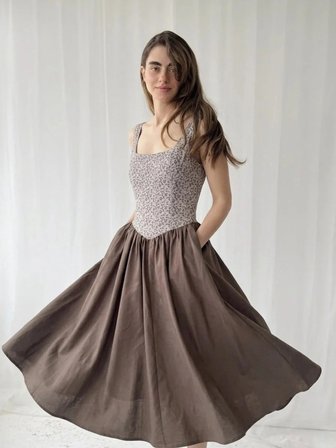 Retrobird 50s Belle Corset Midi Elbise Kadın Vizon