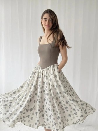 Retrobird 50s Belle Corset Midi Elbise Kadın Boz Rengi