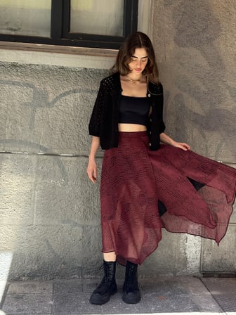 Retrobird Vera Asimetrik Midi Etek Kadın Bordo