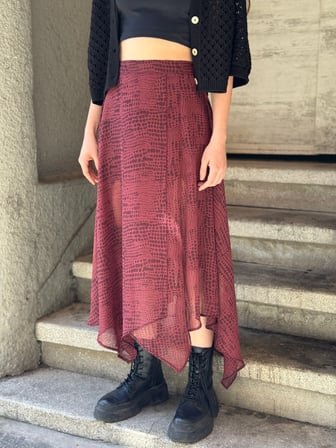 Retrobird Vera Asimetrik Midi Etek Kadın Bordo