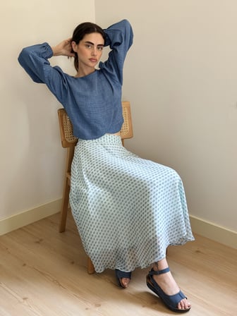 Retrobird Valerie Şifon Kloş Astarlı Uzun Etek Kadın Açık Mavi