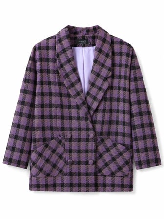 Retrobird 90'lar Retro Model Oversize Tasarım Ekose Ceket Kadın Lila