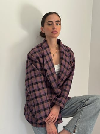 Retrobird 90'lar Retro Model Oversize Tasarım Ekose Ceket Kadın Lila