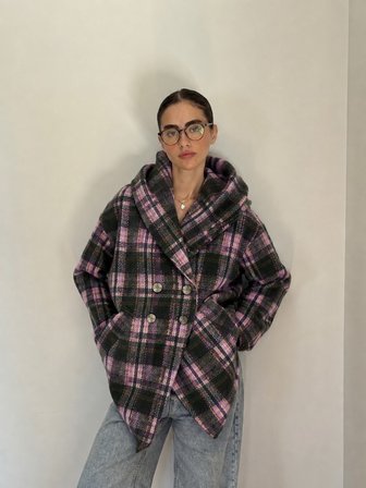 Retrobird Urban Retro Kapüşonlu Oversize Ceket Kaban Kadın Lila