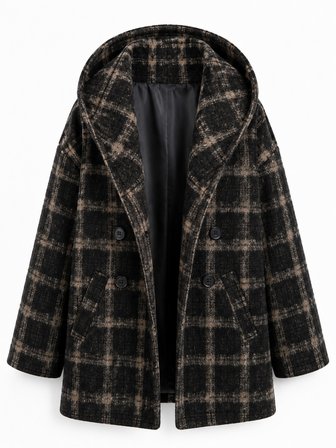 Retrobird Urban Retro Kapüşonlu Oversize Ceket Kaban Kadın Koyu Kahve