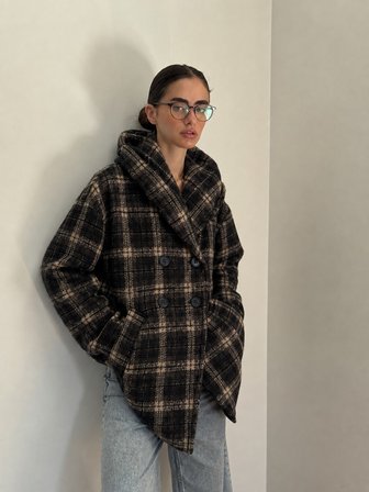 Retrobird Urban Retro Kapüşonlu Oversize Ceket Kaban Kadın Koyu Kahve
