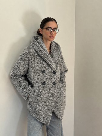 Retrobird Urban Retro Kapüşonlu Oversize Ceket Kaban Kadın Gri