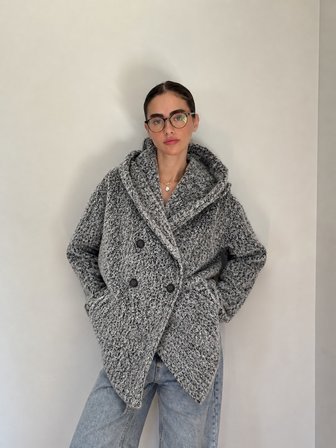 Retrobird Urban Retro Kapüşonlu Oversize Ceket Kaban Kadın Gri