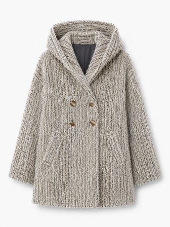 Retrobird Urban Retro Kapüşonlu Oversize Ceket Kaban Kadın Krem