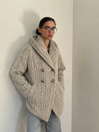 Retrobird Urban Retro Kapüşonlu Oversize Ceket Kaban Kadın Krem