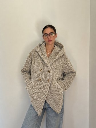 Retrobird Urban Retro Kapüşonlu Oversize Ceket Kaban Kadın Krem