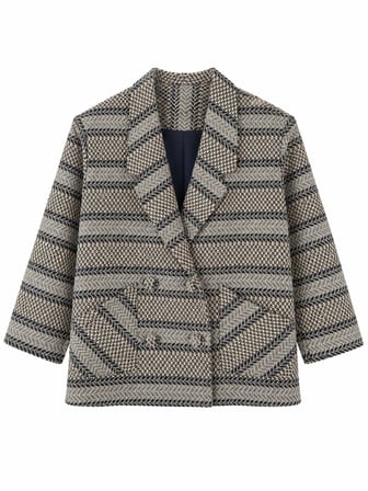 Retrobird 90'lar Retro Model Oversize Tasarım Ekose Ceket Kadın Gri-Lacivert