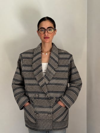 Retrobird 90'lar Retro Model Oversize Tasarım Ekose Ceket Kadın Gri-Lacivert