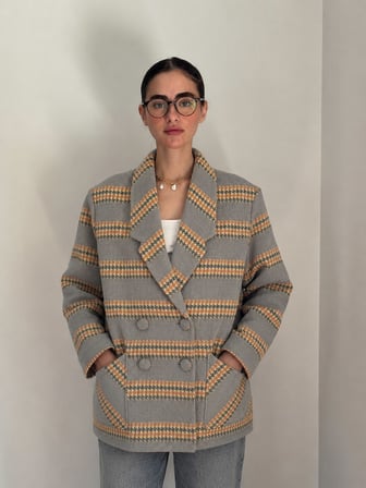 Retrobird 90'lar Retro Model Oversize Tasarım Ekose Ceket Kadın İndigo