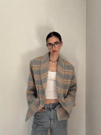 Retrobird 90'lar Retro Model Oversize Tasarım Ekose Ceket Kadın İndigo