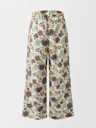 Retrobird Josie Retro Çiçek Desenli Geniş Paça Pantolon Kadın Çok Renkli