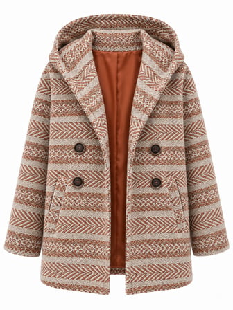 Retrobird Urban Retro Kapüşonlu Oversize Ceket Kaban Kadın Krem - Somon