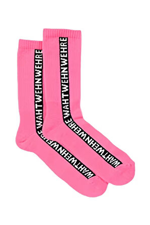 Kadın Pembe-Siyah Sloganlı Soket Çorap