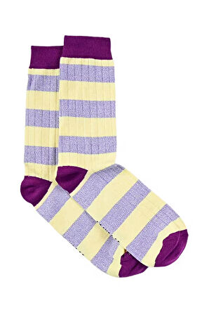 Kadın Mor-Sarı Çizgili Soket Çorap