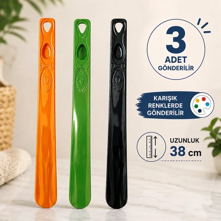 Karışık Renkli 3 Adet Plastik Ayakkabı Çekeceği, 38 cm Plastik Kerata