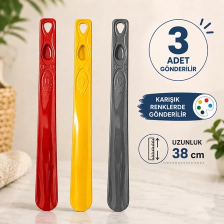 Karışık Renkli 3 Adet Plastik Ayakkabı Çekeceği, 38 cm Plastik Kerata