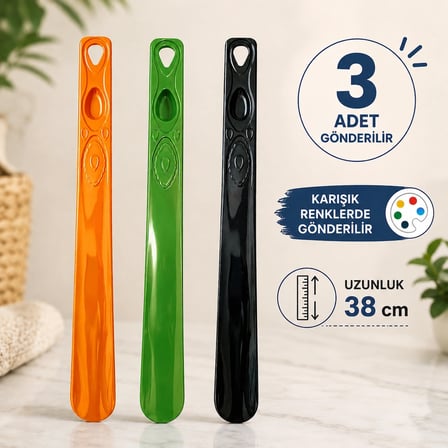 Karışık Renkli 3 Adet Plastik Ayakkabı Çekeceği, 38 cm Plastik Kerata