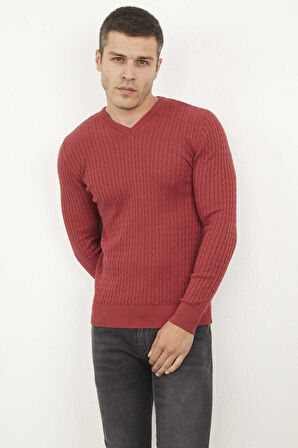 Peter V Yaka Erkek Triko Kazak Bordo