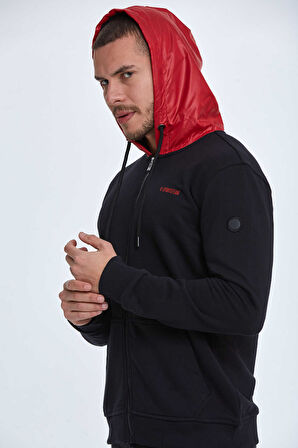 Libra Fermuarlı Kapüşonlu Erkek Sweatshirt  Siyah