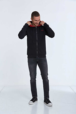 Libra Fermuarlı Kapüşonlu Erkek Sweatshirt  Siyah
